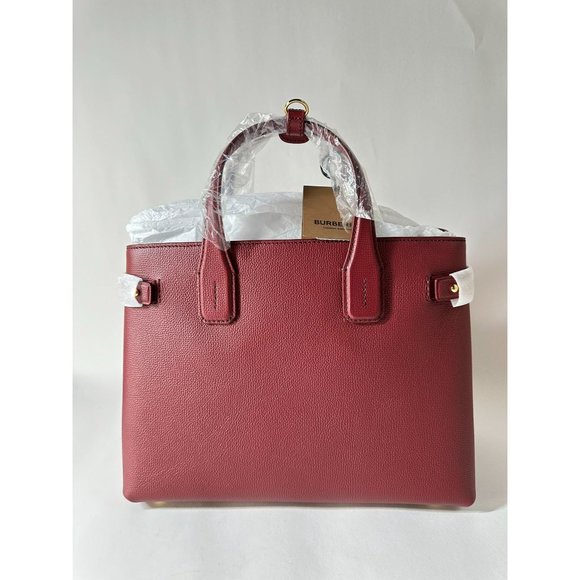 Burberry Medium Banner House Check Leather Tote Shoulder Bag Crimson - Picture 5 of 16